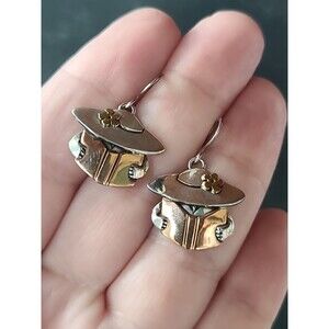 Far Fetched 925 & Copper Reader Dangling Pierced Earrings Vintage